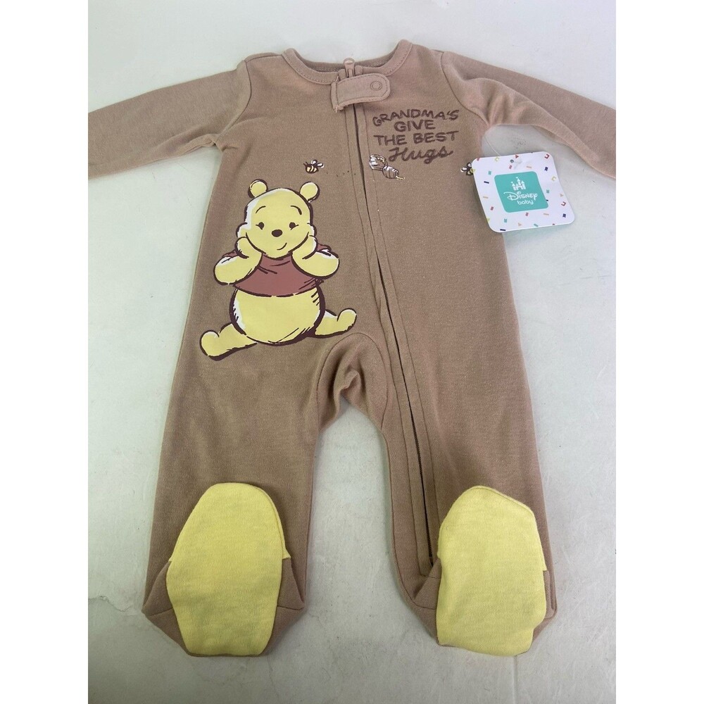 Disney Baby Newborn Winnie the Pooh Footed 1 Piece Zip Bodysuit Romper Unisex